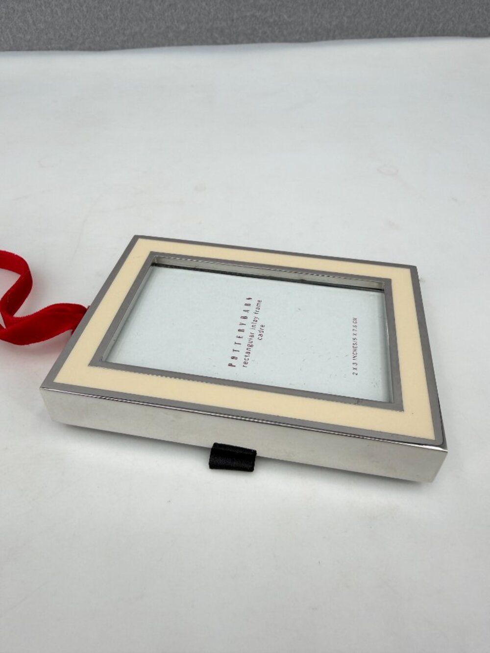 Pottery Barn Rectangular Inlay Mini Frame Silver Plated Red Ribbon 2x3 - Picture 5 of 8